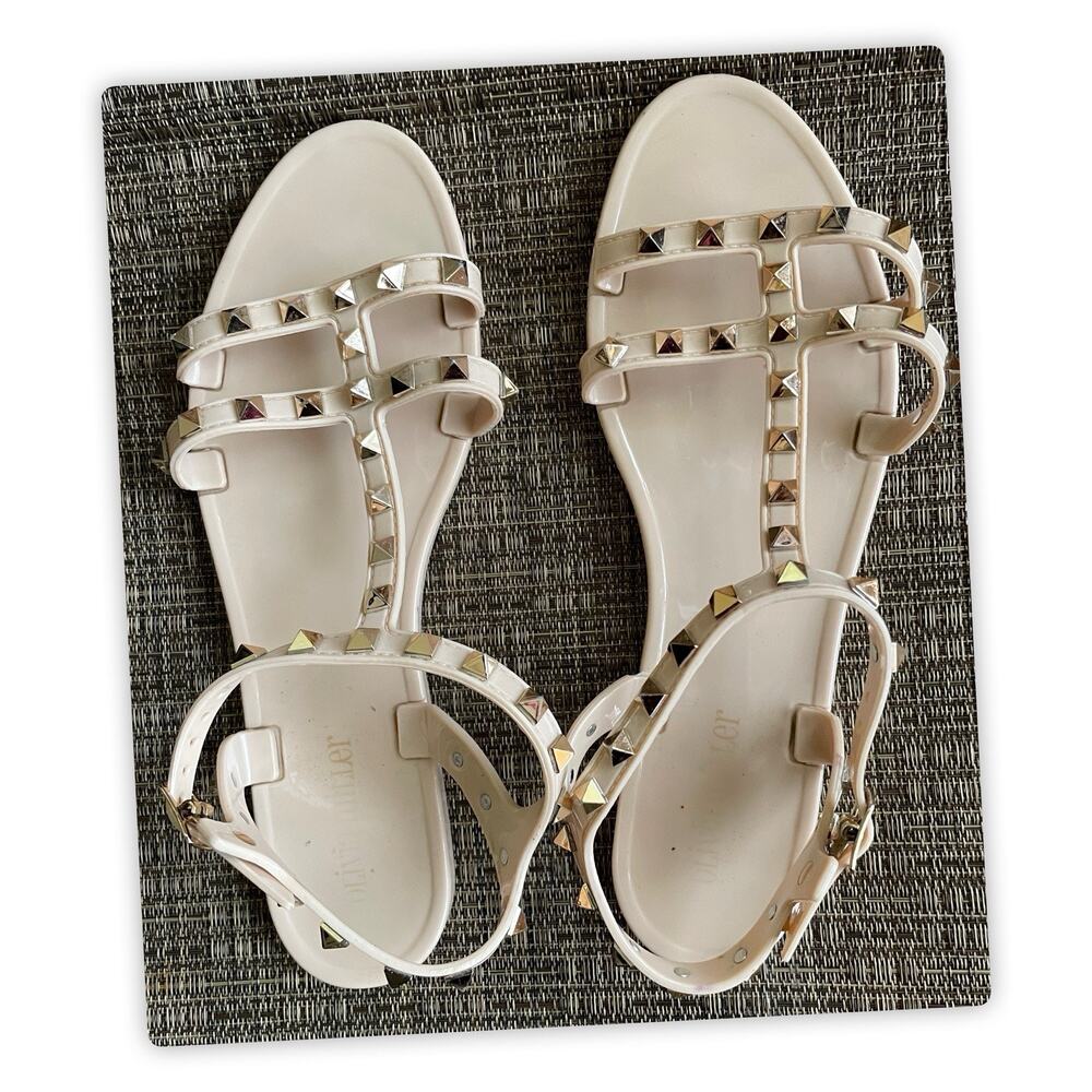 Olivia Miller Studded Jelly Sandals Cream Ankle Strap Womens 41 READ